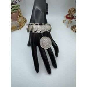 Vintage Mexican Coin Bracelet Solid Silver Unique Collectible Jewelry From 40s